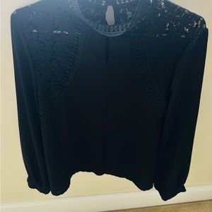 Black Cropped Embellished Blouse with Mandarin Collar